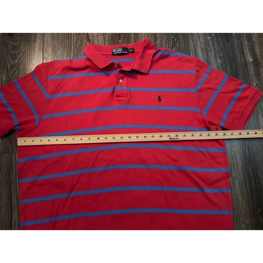 Polo Ralph Lauren Shirt Red Blue Striped Polo Shirt Navy Blue Pony Logo XXL